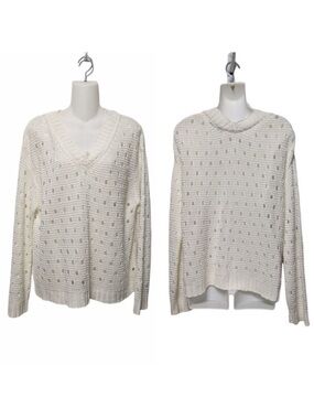 NHBT Inhabit NY Open Knit 100% Linen V-Neck Sweater L